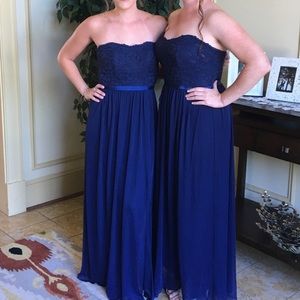 Strapless navy bridesmaid dress
